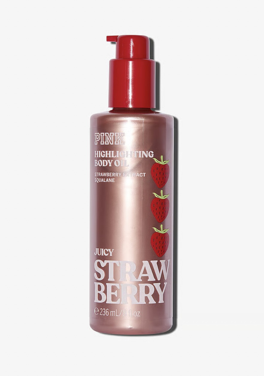Масло-бронзат для тіла з шиммером та ароматом полуниці PINK Strawberry Highlighting Body Oil, фото 1