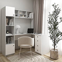 Кутовий письмовий стіл з полицями та шухлядами 1800х1690×1190 мм Сірий/Білий