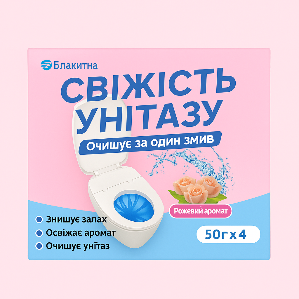 Освіжувач і очисник для унітаза "Blue Splash" з ароматом троянди — 4 шт. по 50 г, фото 1