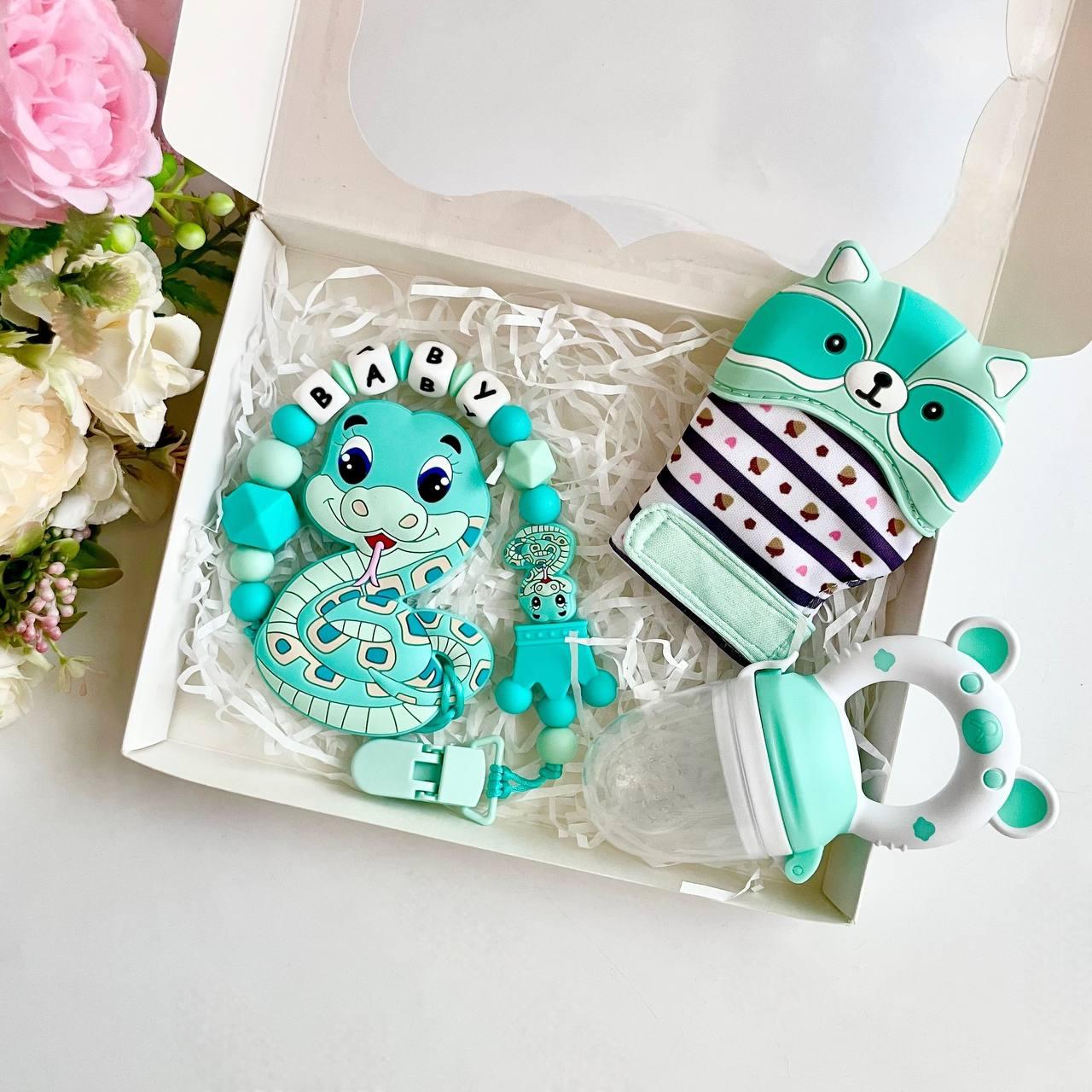 Подарунок для хлопчика, для дівчинки, з іменною гришкою Змія бірюза на народження, виписку, хрестини, фото 1