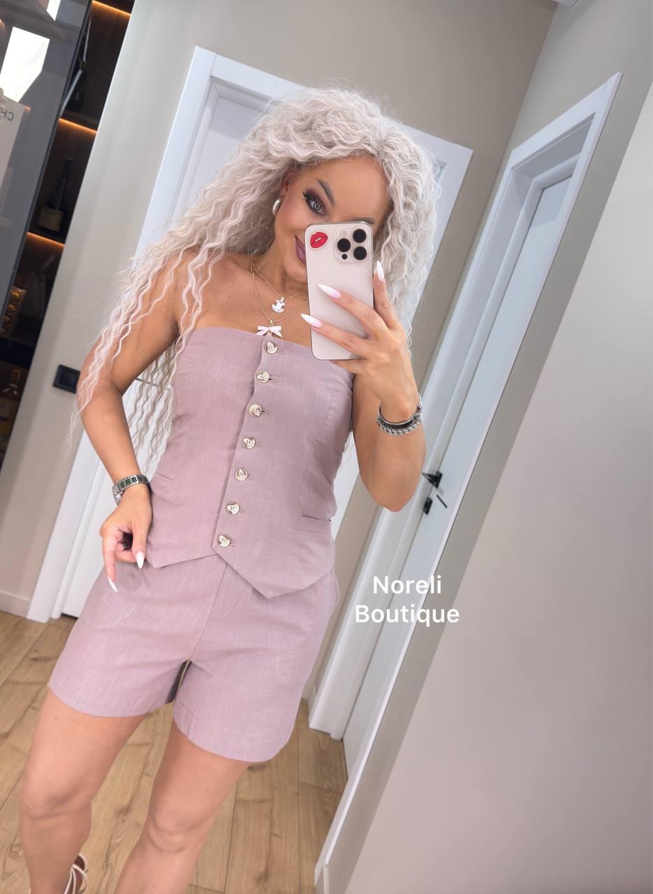 Жіночий костюм короткі шорти та топ із відкритими плечима на ґудзиках (р. 42-48) 90KO3862Е, фото 1