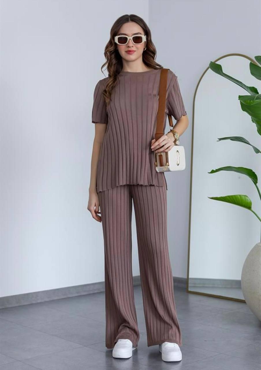 Жіночий костюм прогулянковий штани вільного крою та подовжена футболка в рубчик (р. 42-46) 2KO3864, фото 1