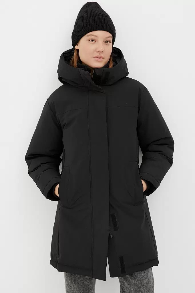 Подовжений жіночий пуховик Finn Flare FWB110158-200 чорний 2XL, фото 1