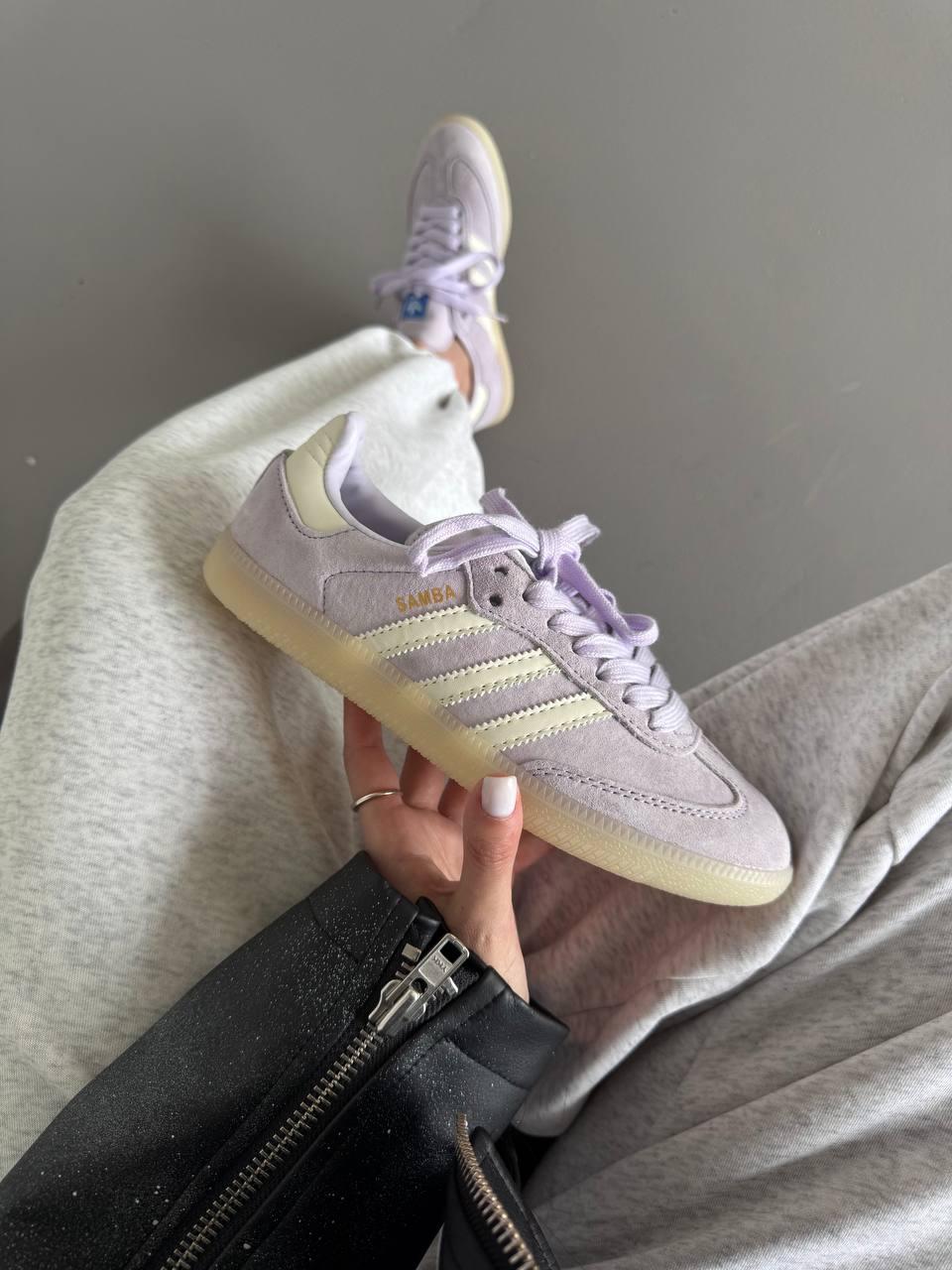 Жіночі кросівки Adidas Samba Lilas Suede  Адідас Самба лілові для дівчат шкіра замша весна літо