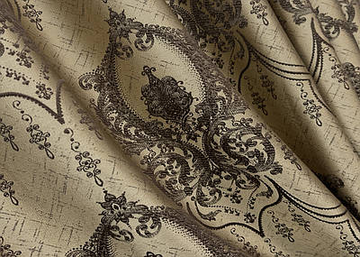 Шторна тканина парча. Колір бежевий з венге. Код 1775ш