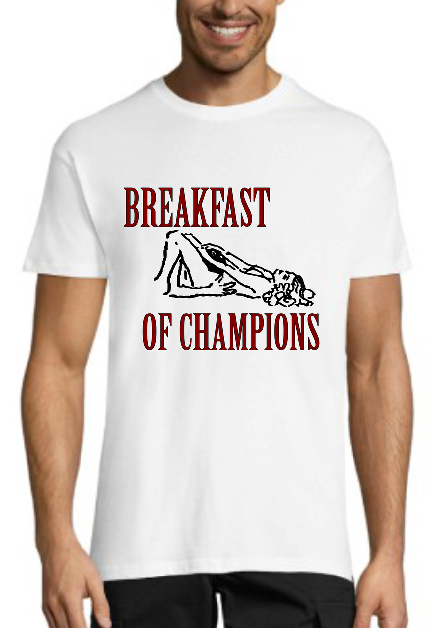 Модна чоловіча футболка з написом Breakfast of Champions, якісний бавовняний одяг розмір S, фото 1