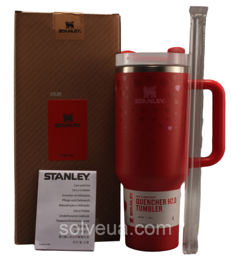 Термос термочашка Stanley Quencher H2.0 Tumbler з нержавіючої сталі 1,18 л Red Hearts KT6007853 solve, фото 1
