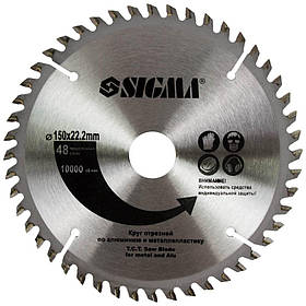 Круг відрізний за алюмінію Ø150×2.2×22.2 мм, кол.зуб. 48шт. SIGMA (1942351) riven