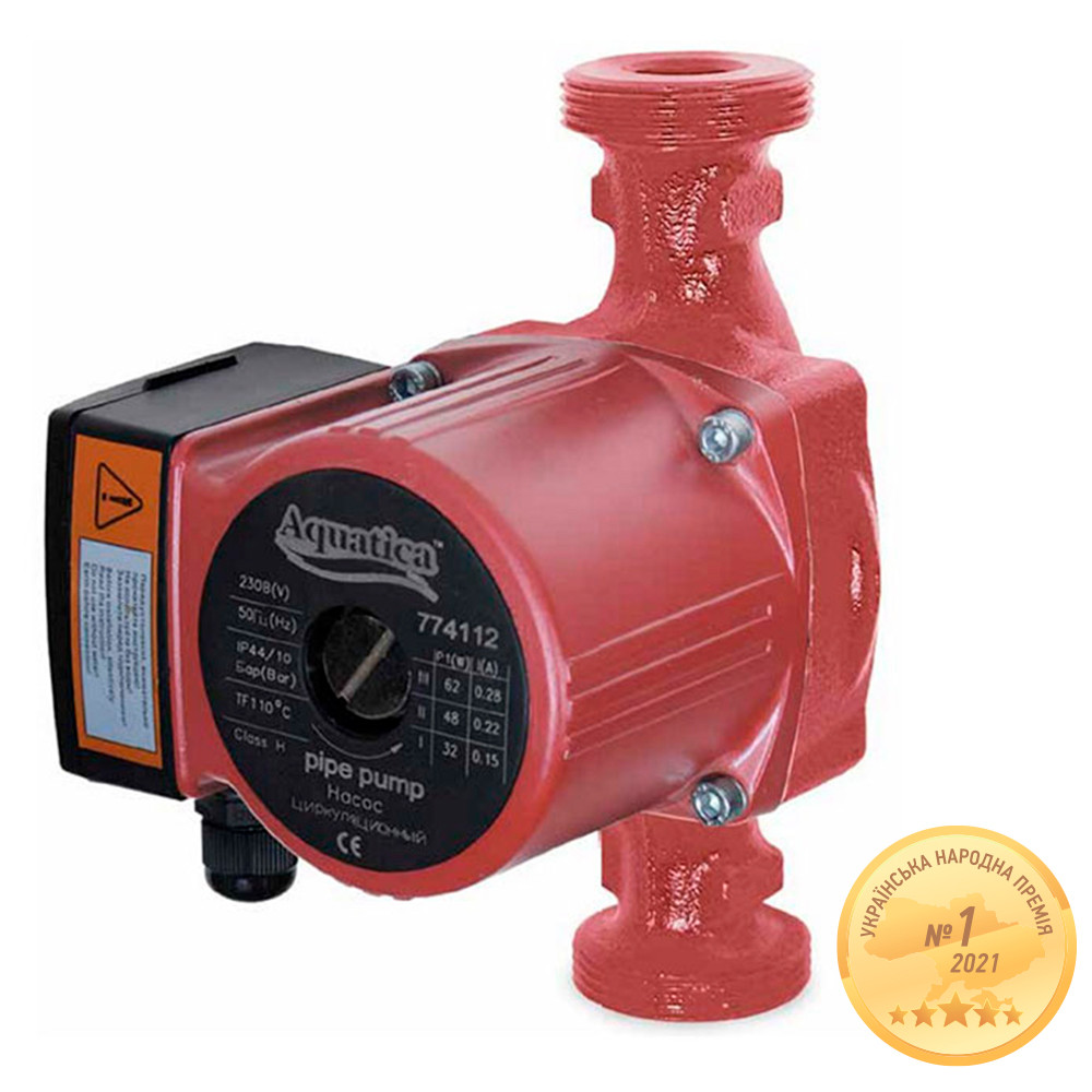 Насос циркуляційний 100 Вт Hmax 6м Qmax 75 л/хв Ø 2" 180 мм + гайки Ø11⁄4" AQUATICA (774134) riven, фото 1