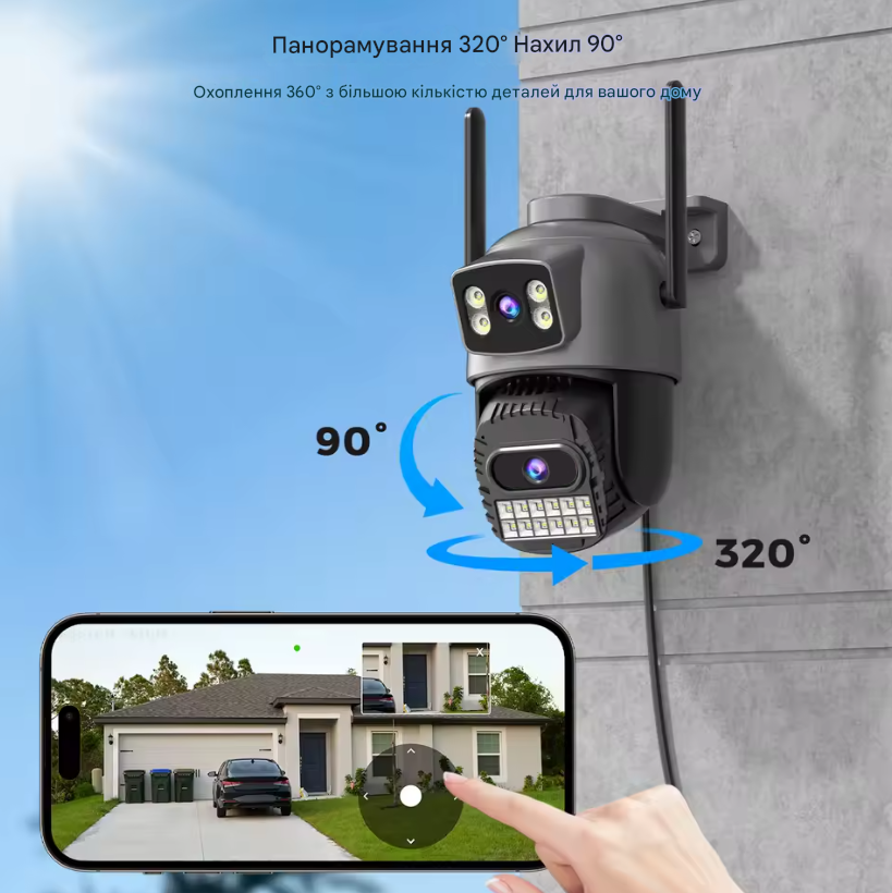 Wi-Fi камера відеоспостереження на вулицю чорна з двома об'єктивами BESDER O-Kam Pro 10 МП вайфай камера