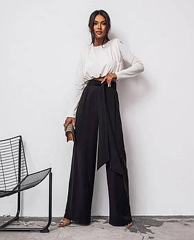 Жіночі широкі брюки MAXI oversize з костюмної тканини з паском, чорний 42-44, 46-48.