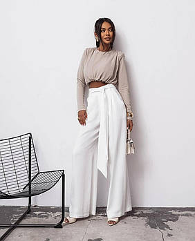 Жіночі широкі брюки MAXI oversize з костюмної тканини з паском, молочний 42-44, 46-48