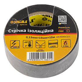 Стрічка ізоляційна ПВХ (чорна) 0.13 мм×19 мм×10м Premium SIGMA (8411601) riven