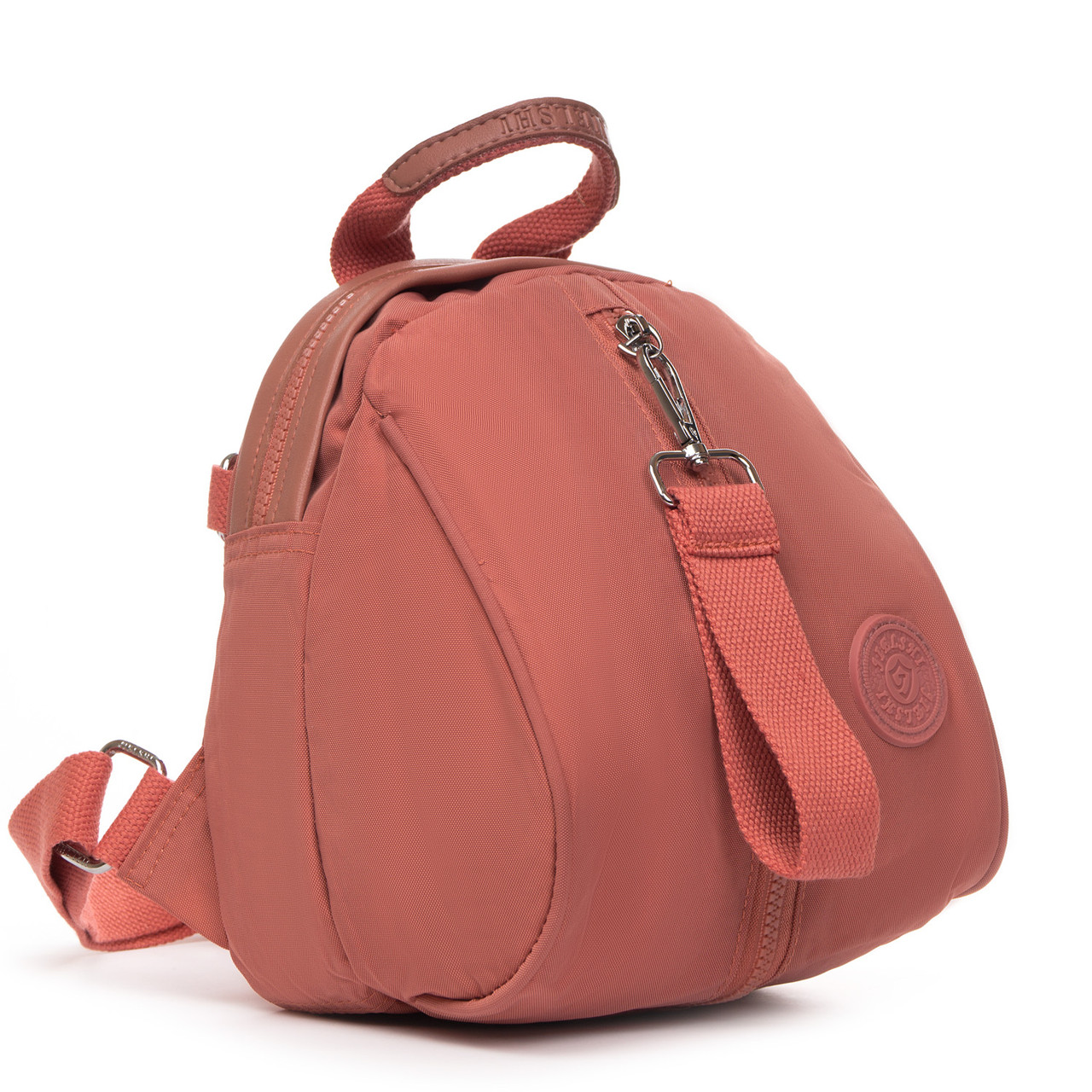 Рюкзак міський жіночий помаранчевий маленький тканинний текстильний одне відділення та кишені на блискавках Jielshi 525-02