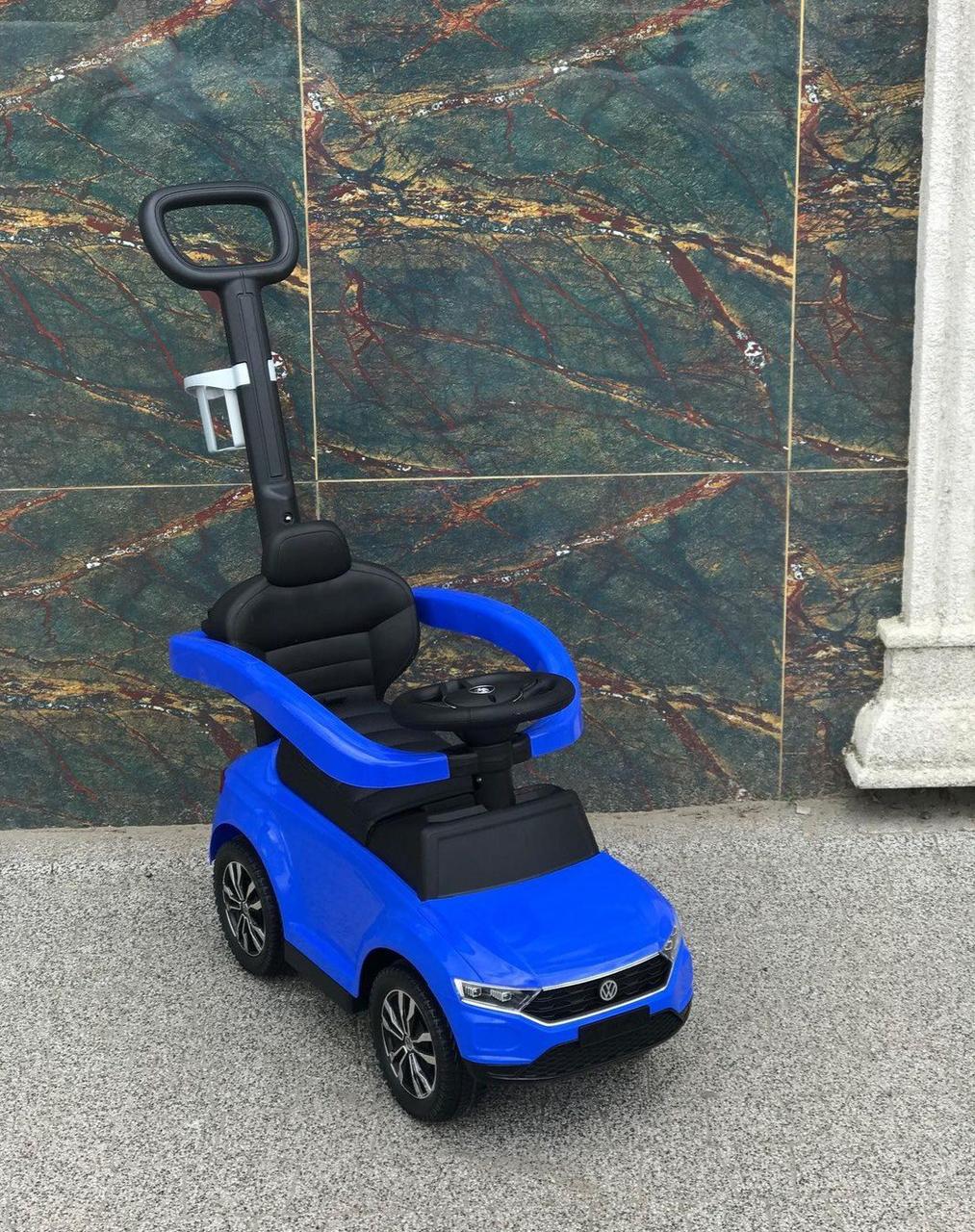 Дитяча машина толокар-трансформер 3 в 1 високий толокар Volkswagen з батьківською ручкою 651-4 синій, фото 1