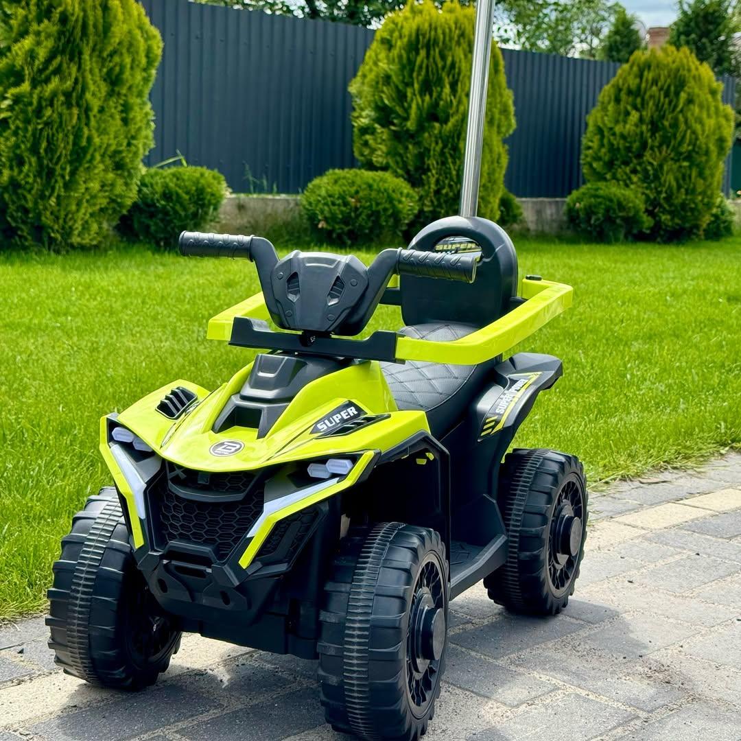 Дитяча каталка-толокар електромобіль Bambi M 6123 з батьківською ручкою 2 в 1 Зелений, фото 1