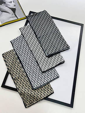 Шовкова брендова хустка Dior 90*90 см чорнно-білий ручна обробка краю, фото 3