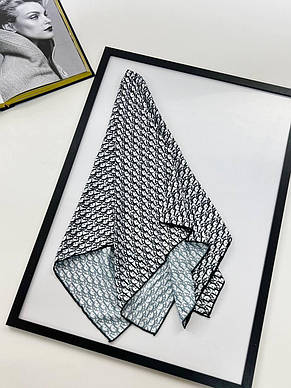 Шовкова брендова хустка Dior 90*90 см чорнно-білий ручна обробка краю, фото 2