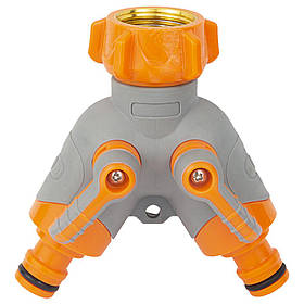 Кран розподільний з адаптерами 1⁄2" 2 виходи на кран 3⁄4" з латунованою різзю (ABS+TPR) FLORA (5016614) riven