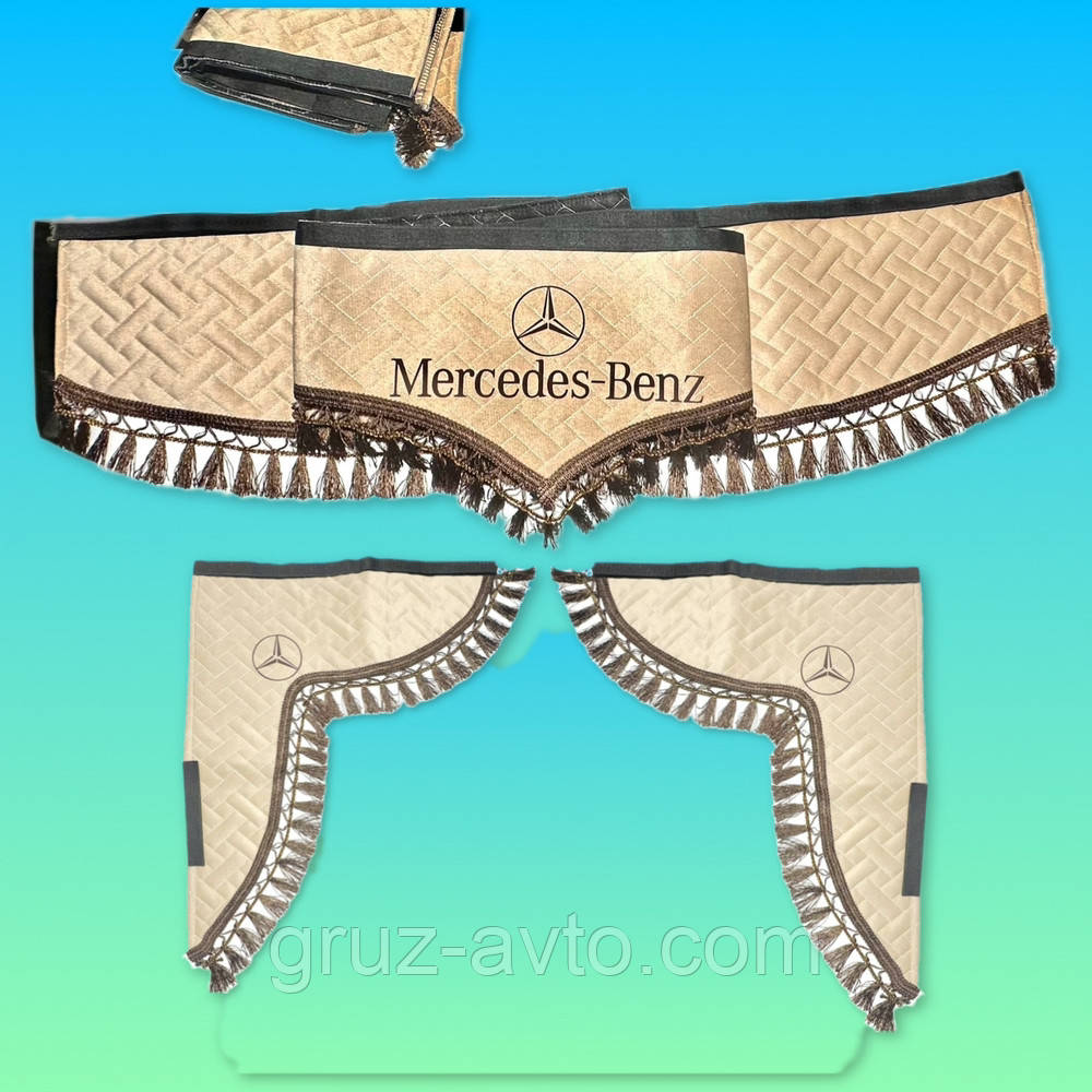 Штори в кабіну Мерседес MERСEDES-Benz алькантара бежевий з логотипом