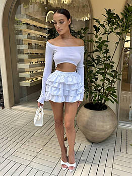 Женские шорты-юбка из американского крепа 42-44, 46-48 Молочний