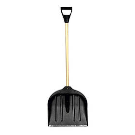 Лопата для снігу/зерна пластикова з оцинкованою планкою Standard 490×495 мм з дерев'яним держаком (чорна) riven