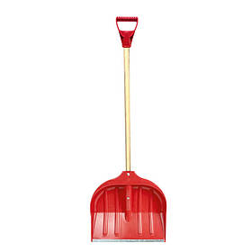 Лопата для снігу/зерна пластикова з поцинкованою планкою Strong 490×495 мм з дерев'яним держаком (кольорова) riven