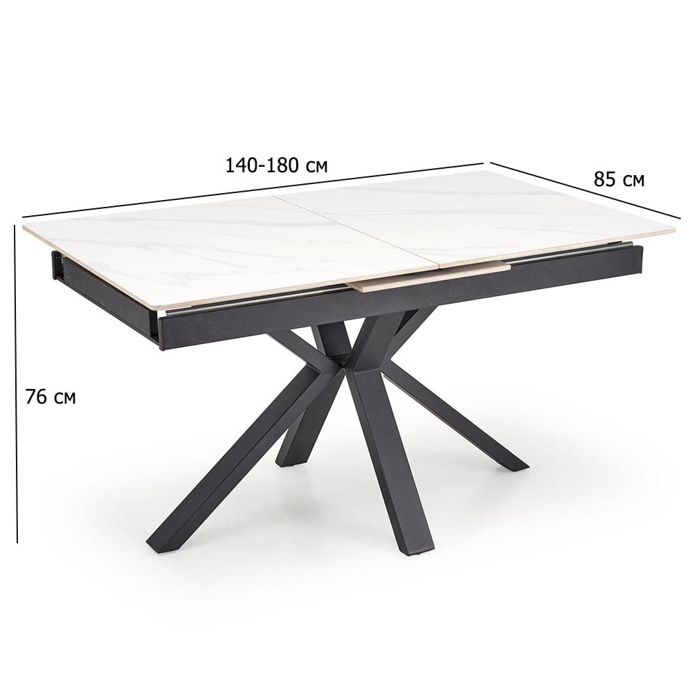 Стіл під білий мармур Platan 140-180х85 см розсувний зі стільницею зі штучного каменю, фото 1