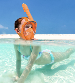 Повнолицева панорамна маска для плавання FREE BREATH (X/S) з кріпленням для камери, помаранчева