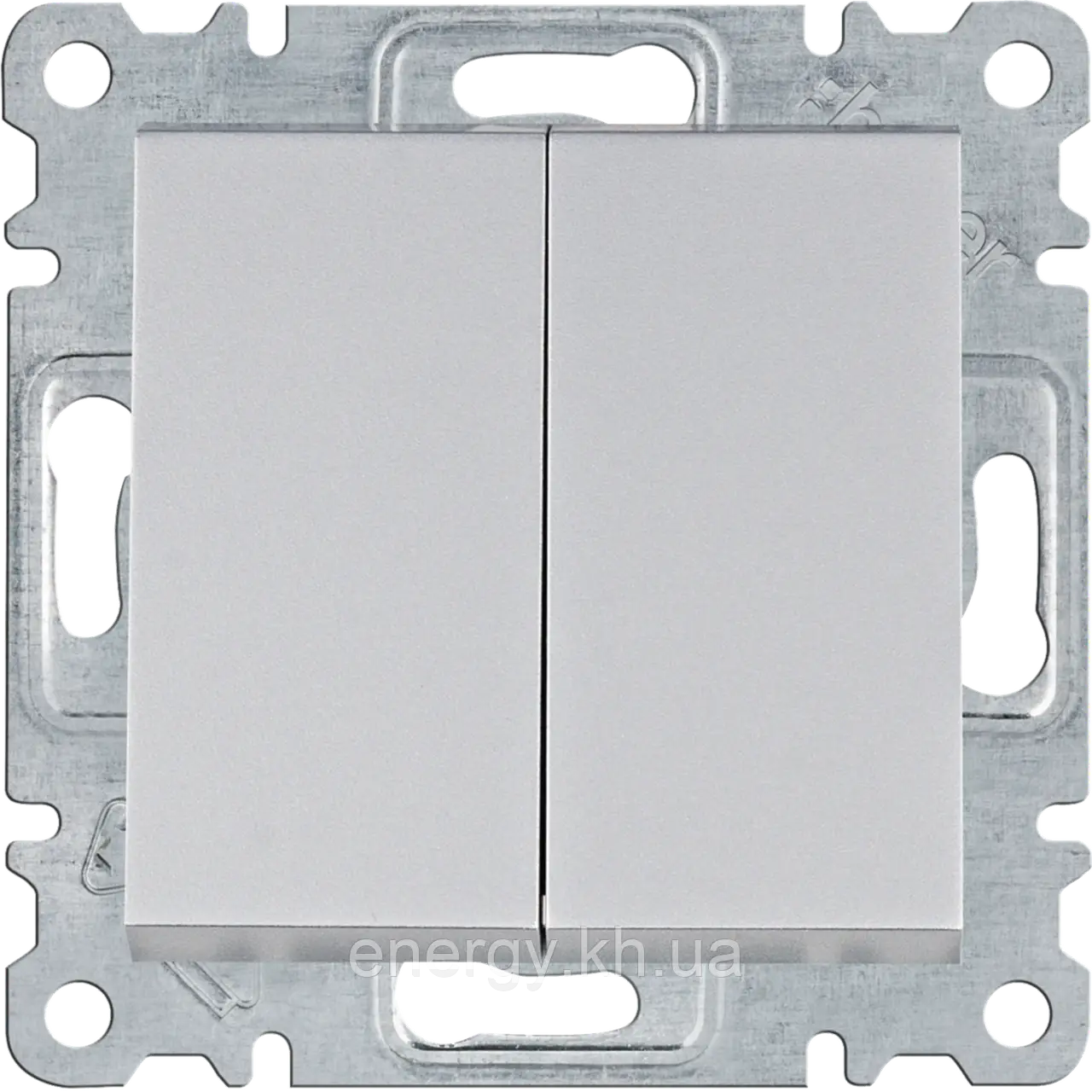 Вимикач 2-клавішний прохідний Срібний - Hager Lumina WL0052, фото 1