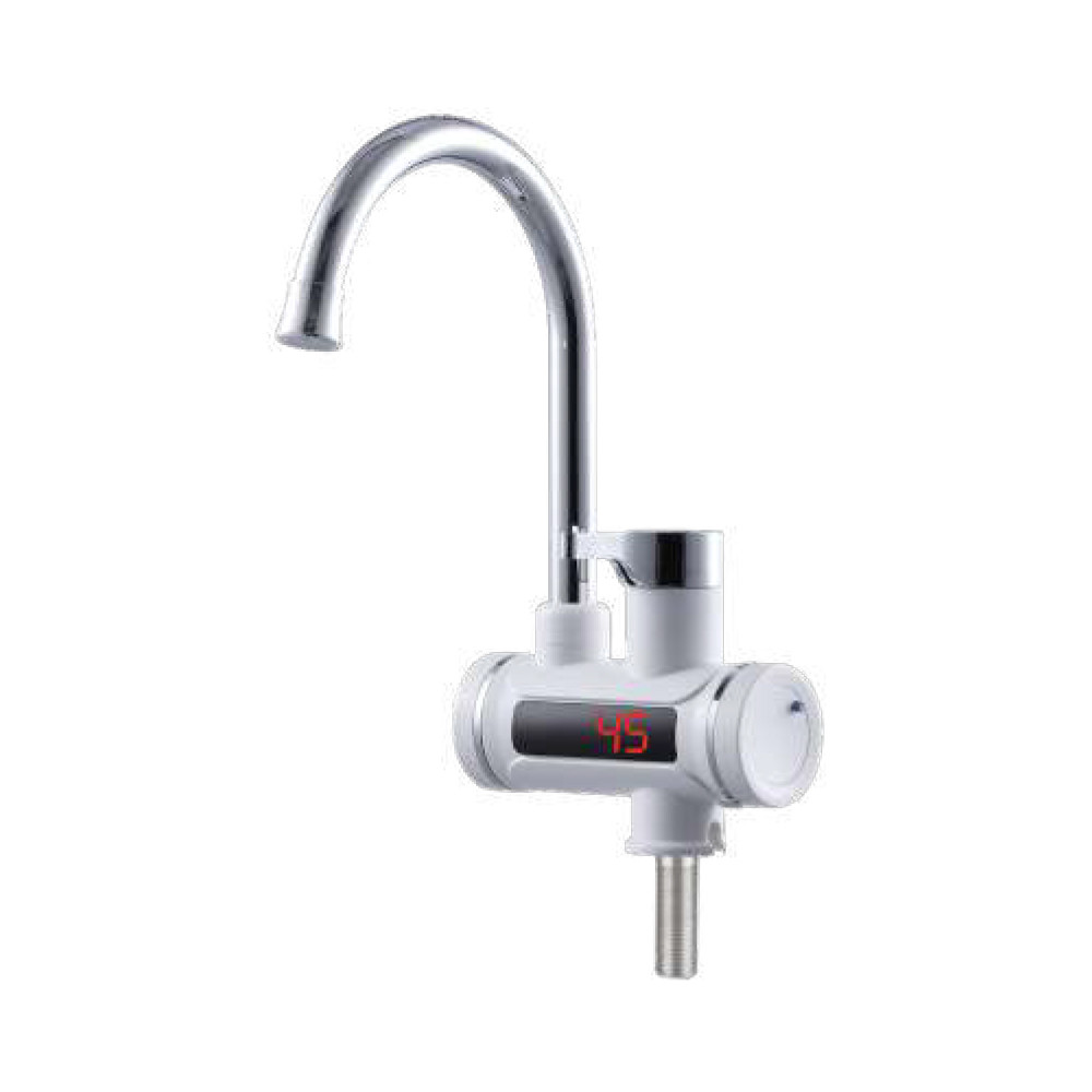 Кран-водонагрівач проточний s92 3.3 кВт для кухні вилив вухо на гайці з дисплеєм і термостатом AQUATICA riven, фото 1