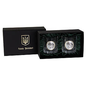 Келихи кришталь із сріблом для віскі "КОРОЛЬОВА FISHERMAN" 2 шт | Подарунок рибалці на День Народження