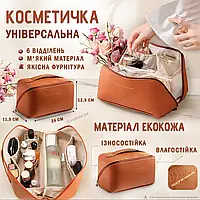 Косметичка женская дорожная большая вместительная с отделениями и диагональной застежкой из экокожи