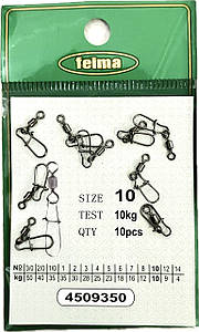 Карабін з вертлюгом Feima розмір 10 кількисть 10шт