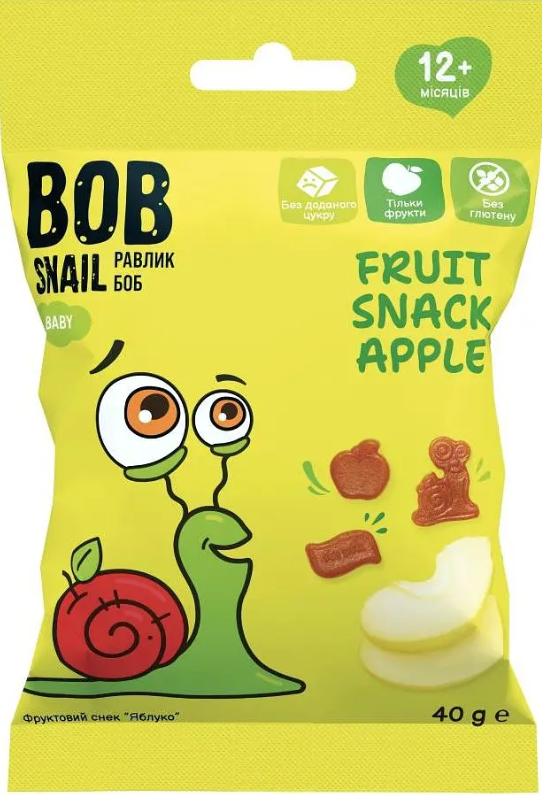 Натуральні снеки для дітей Bob Snail Яблуко 40 г, фото 1