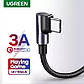 Кабель USB на Type-C Г-подібний UGREEN US284 Right Angle (0.5m, 18W, 3A). Gray, фото 3