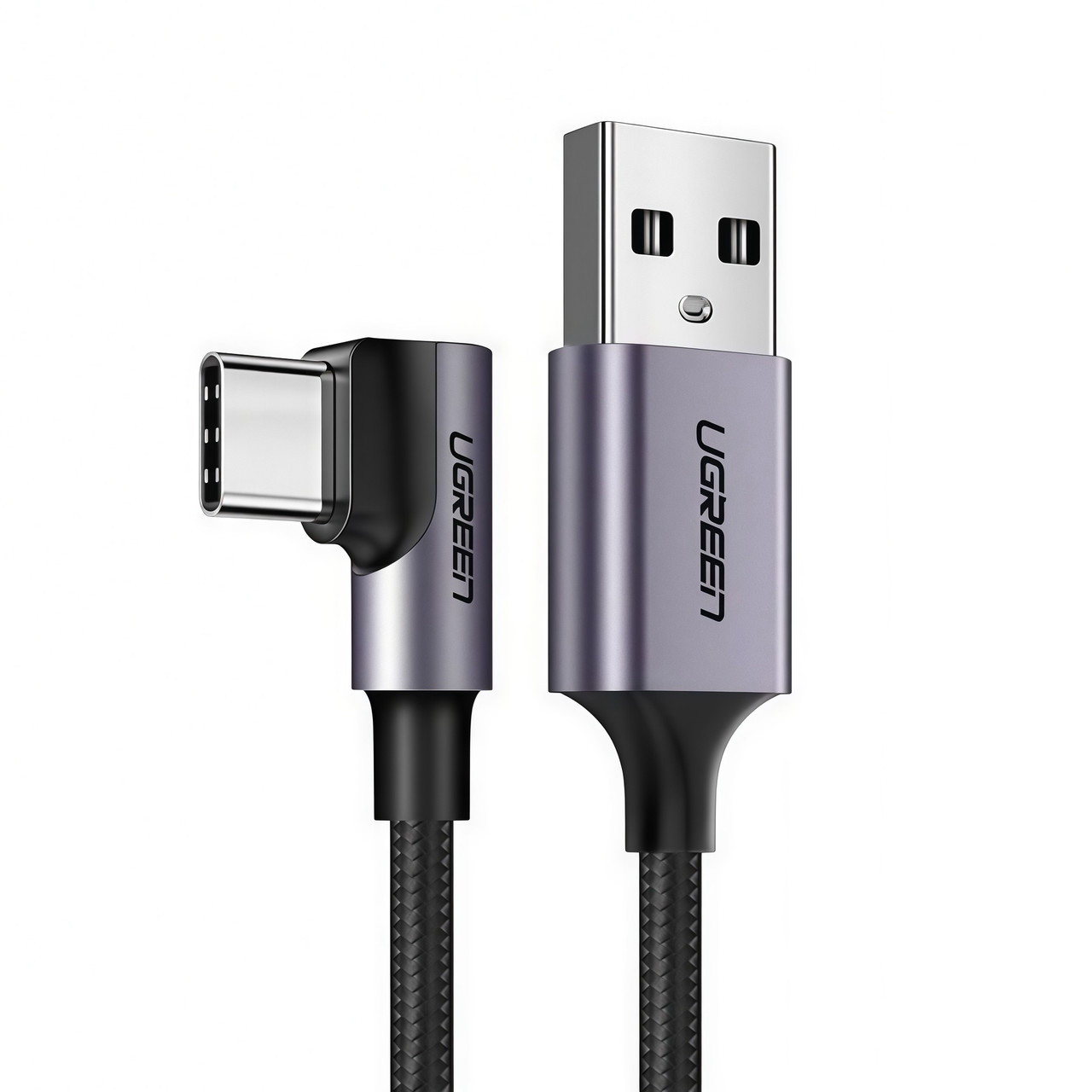 Кабель USB на Type-C Г-подібний UGREEN US284 Right Angle (0.5m, 18W, 3A). Gray