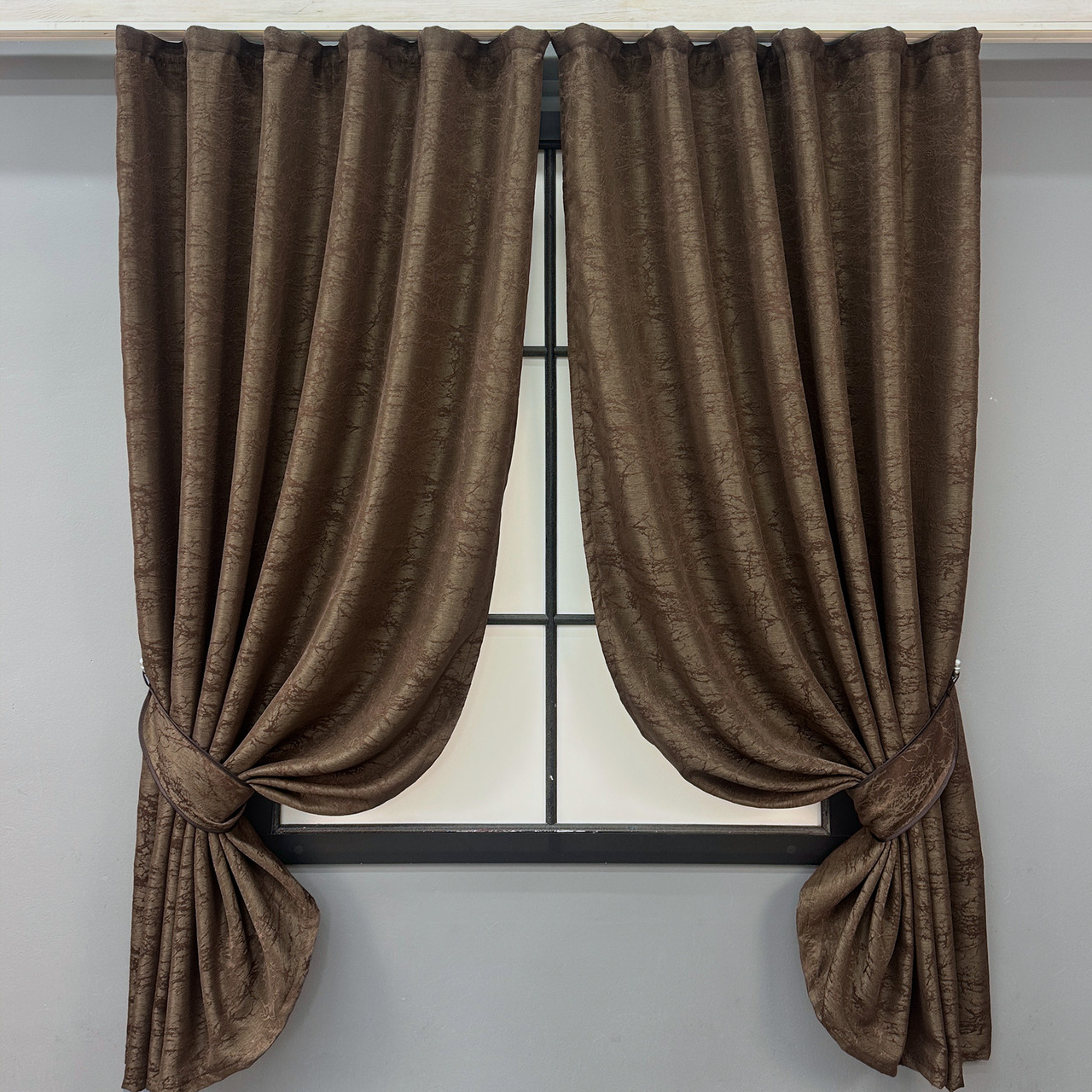 Комплект (2шт. 1,3х1,7м.) коротких штор з жакарду, колекція "Viva Marmo". Колір коричневий. Код 1780ш 35-0369, фото 1