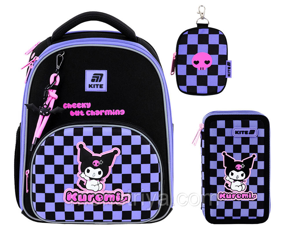 🎒 Новинка 2025 року!  Ортопедичний рюкзак Kite HK25-556M Kuromi + пенал+ гаманець