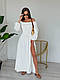 Жіноче літнє бавовняне довге плаття гумка в підлогу з натуральної тканини муслін рукав ліхтарик з розрізом, фото 5