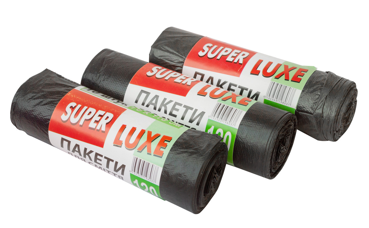 Сміттєві пакети Super luxe 120 літрів (10 шт/уп) 70*110 см, щільність 19 мкм, фото 1