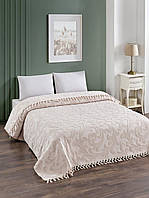 Махрове бавовняне жакардове покривало Піке Zeron Exclusive 220х240 Євро Капучино