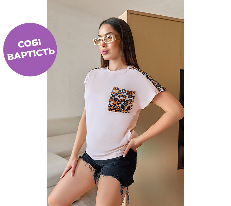 Жіноча футболка з леопардовими вставками "Esme" Норма та батал, фото 1