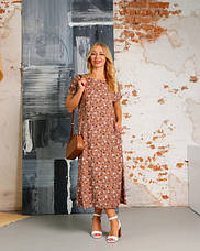 Жіноча сукня зі штапеля «Кіра» темно-бежевого кольору з квітковим принтом розміри від 44 по 58, фото 4