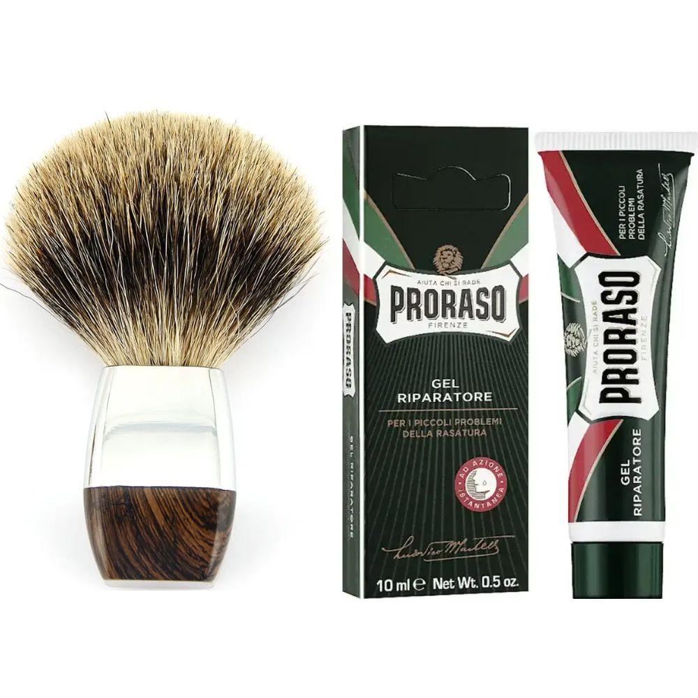 Помазок для гоління з борсучим ворсом + гель від порізів Proraso Razor Cut Repair Gel, фото 1