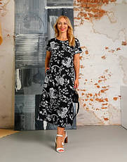 Жіноча сукня зі штапеля «Кіра» чорного кольору з квітковим принтом розміри від 44 по 58, фото 5