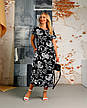 Жіноча сукня зі штапеля «Кіра» чорного кольору з квітковим принтом розміри від 44 по 58, фото 6