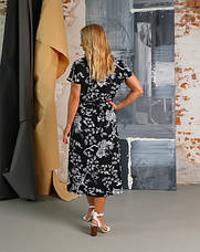 Жіноча сукня зі штапеля «Кіра» чорного кольору з квітковим принтом розміри від 44 по 58, фото 3