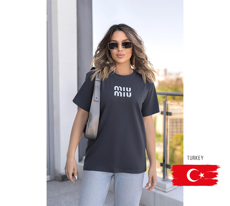 Жіноча футболка оверсайз із принтом "MIU" Норма та батал, фото 1