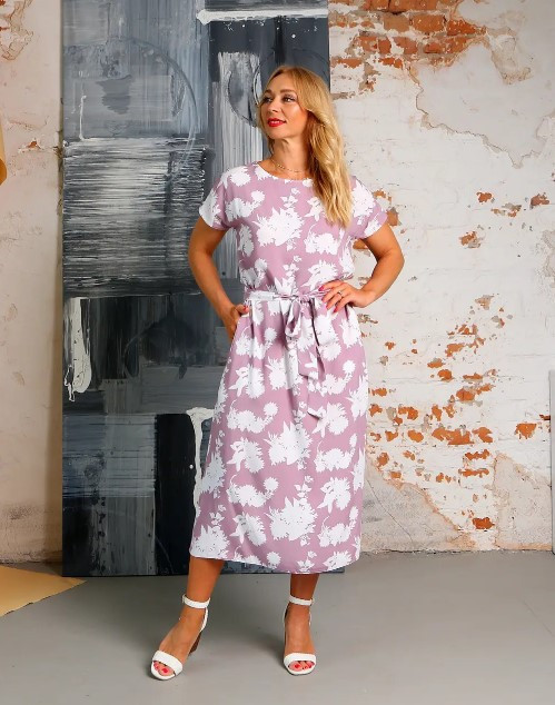 Жіноча сукня зі штапеля «Кіра» рожевого кольору з квітковим принтом розміри від 44 по 58